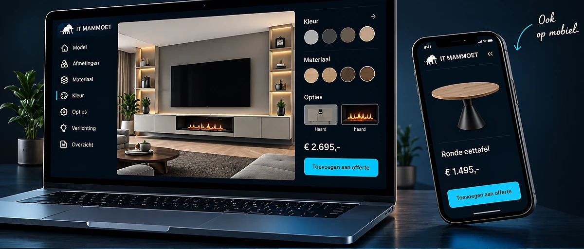 De 3D-configurator op laptop en telefoon